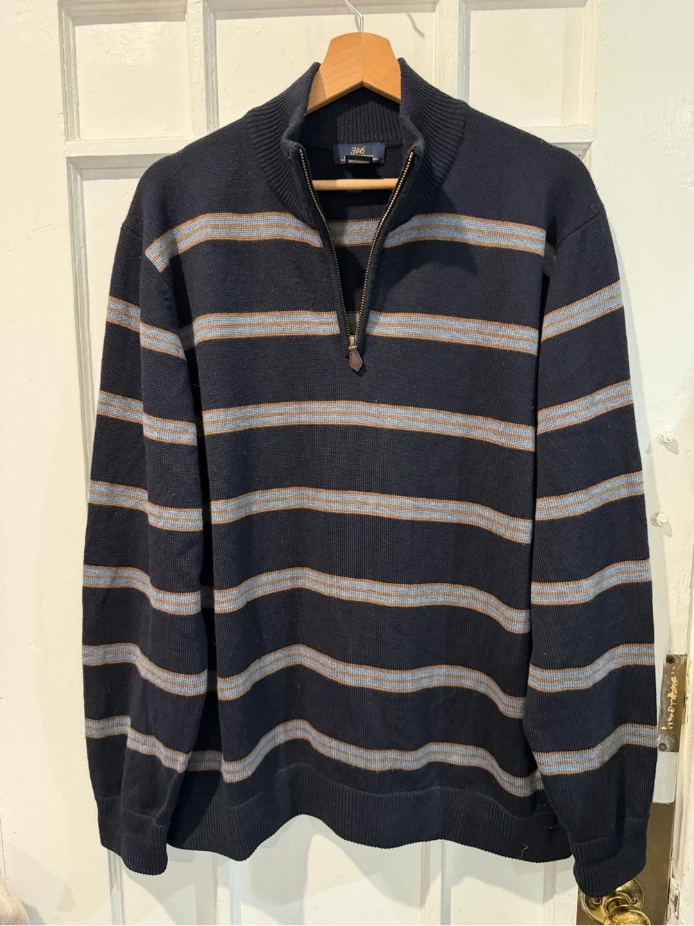 Brooks Brothers Navy Striped Half-Zip Sweater